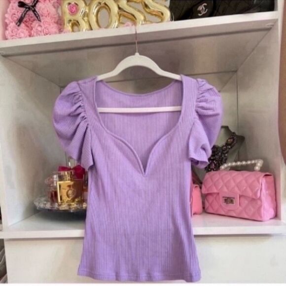 Puff Sleeve Rib-Knit Tee  Size XS - Picture 5 of 10